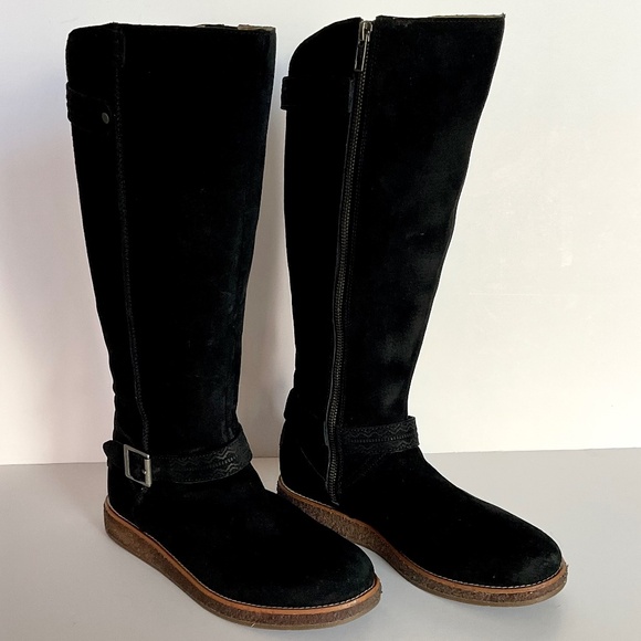UGG Australia Gellar Black Suede Water Resistant  Riding Boots Size 8 - Picture 1 of 13